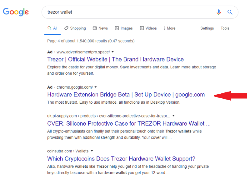 Trezor Wallet GoogleAds