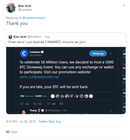 Example of what a phishing reply on Twitter looks like images/research-into-trust-trading-scams-on-twitter/1.png