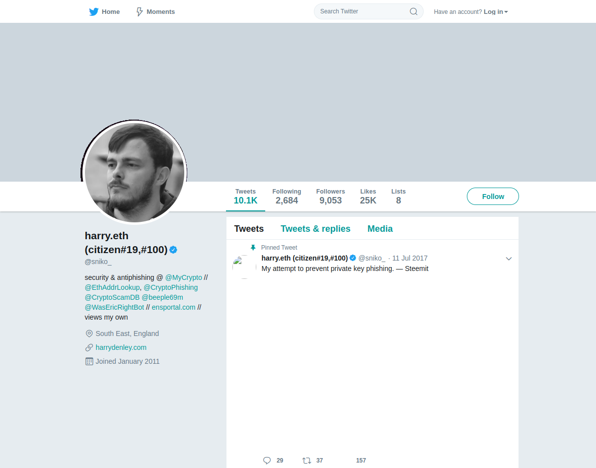 My @sniko_ profile on 13 November 2021, with the blue verified badge next to my name and 9,053 followers